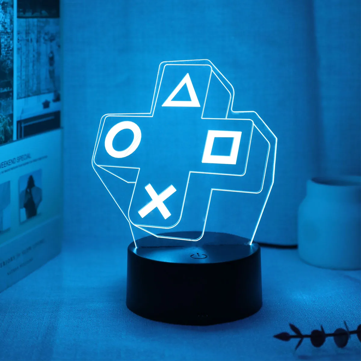 1PC Gaming Experience Cross Button 3D Night Light Touch Colorful LED Light Bedroom Decoration Atmosphere Light