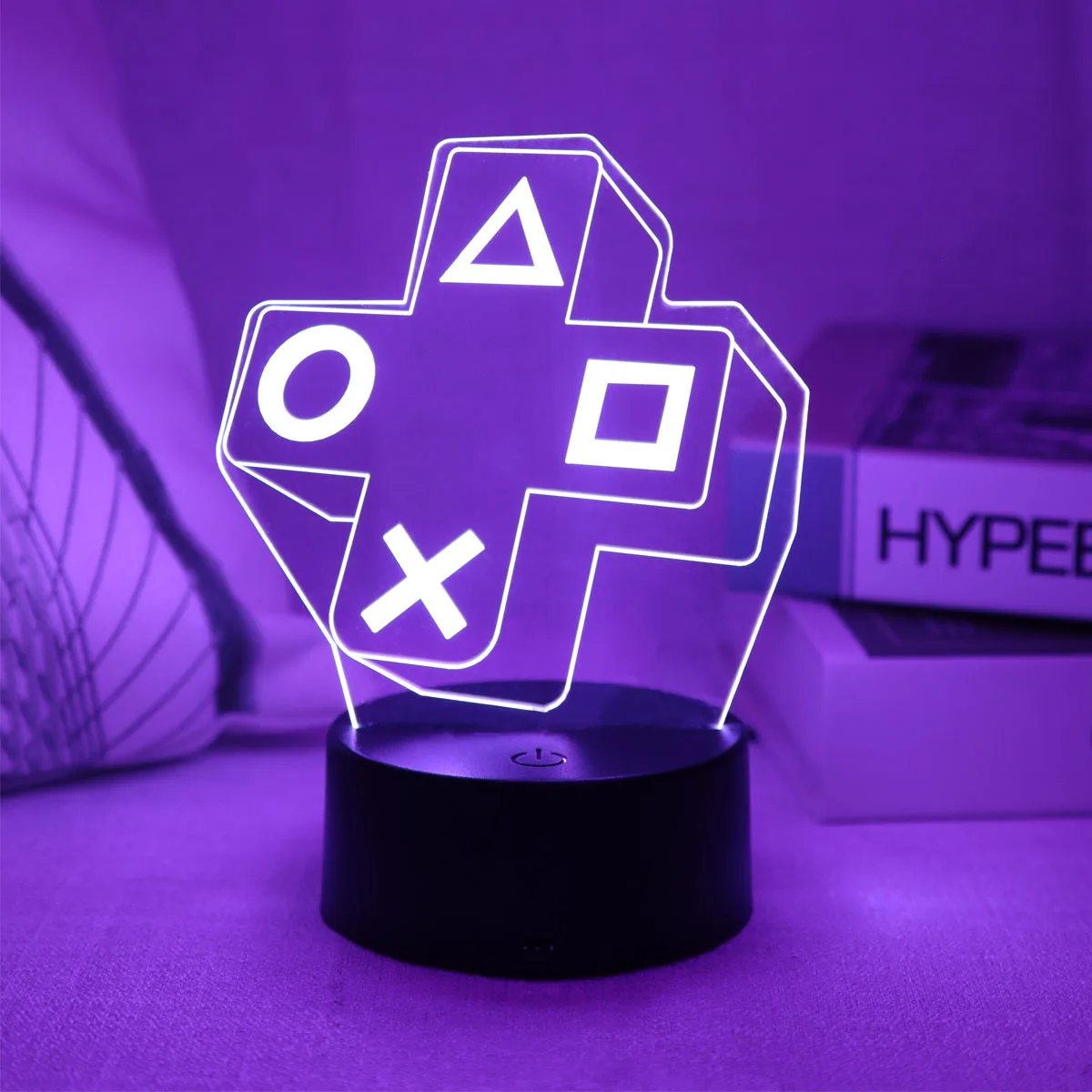 1PC Gaming Experience Cross Button 3D Night Light Touch Colorful LED Light Bedroom Decoration Atmosphere Light