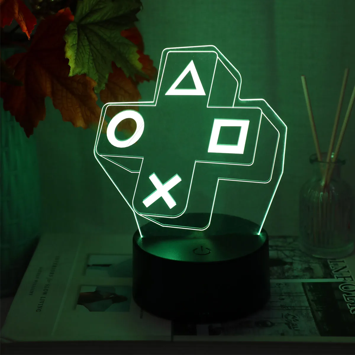 1PC Gaming Experience Cross Button 3D Night Light Touch Colorful LED Light Bedroom Decoration Atmosphere Light