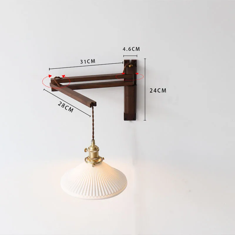 Retro Folding Walnut Color Wall Lamp Japanese Study Living Room Bedroom Bedside Lamp Tea Room Homestay Nostalgic Coffee Shop Lam