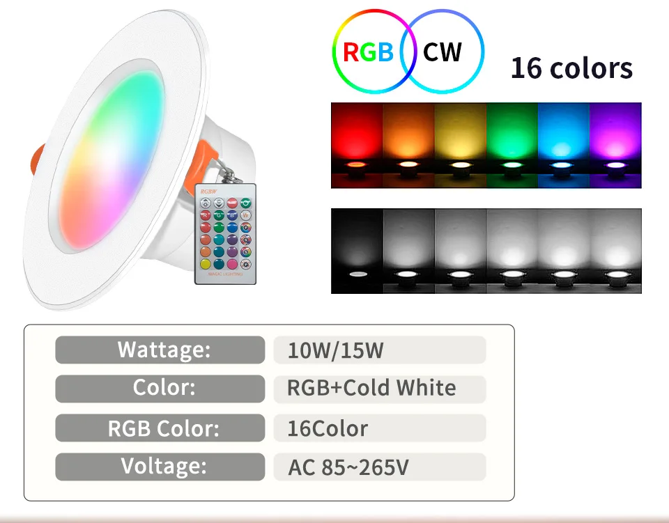 Marpou 1/2/3/4PCS RGB LED Downlight 16colors Dimmable Spotlight 10W/15W IR Remote Led Down Light For Room Decor AC220V LED Panel