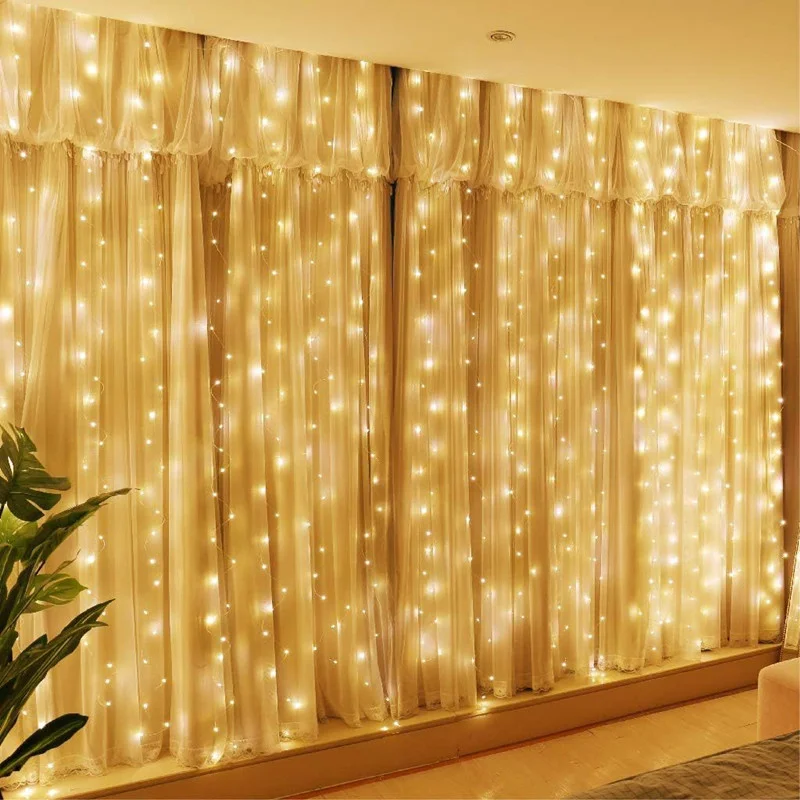 Solar Curtain Light Outdoor Waterproof Solar Fairy Garland String Lights for Garden Yard Pavilion Wedding Party Holiday Decor