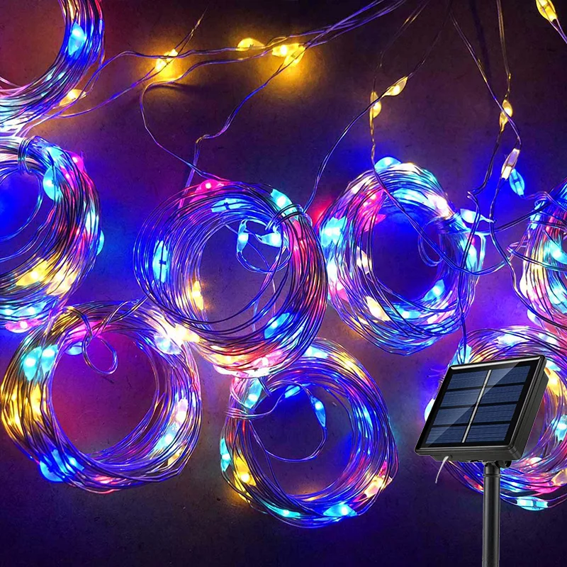 Solar Curtain Light Outdoor Waterproof Solar Fairy Garland String Lights for Garden Yard Pavilion Wedding Party Holiday Decor