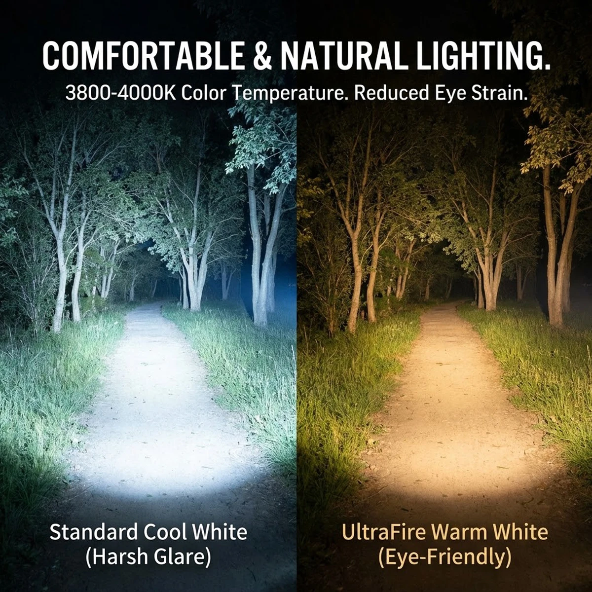 UltraFire WF-502B Warm White Flashlight Single Mode 4000K 800 Lumens Yellow Light 18650 Rechargeable Tactical Waterproof Torch