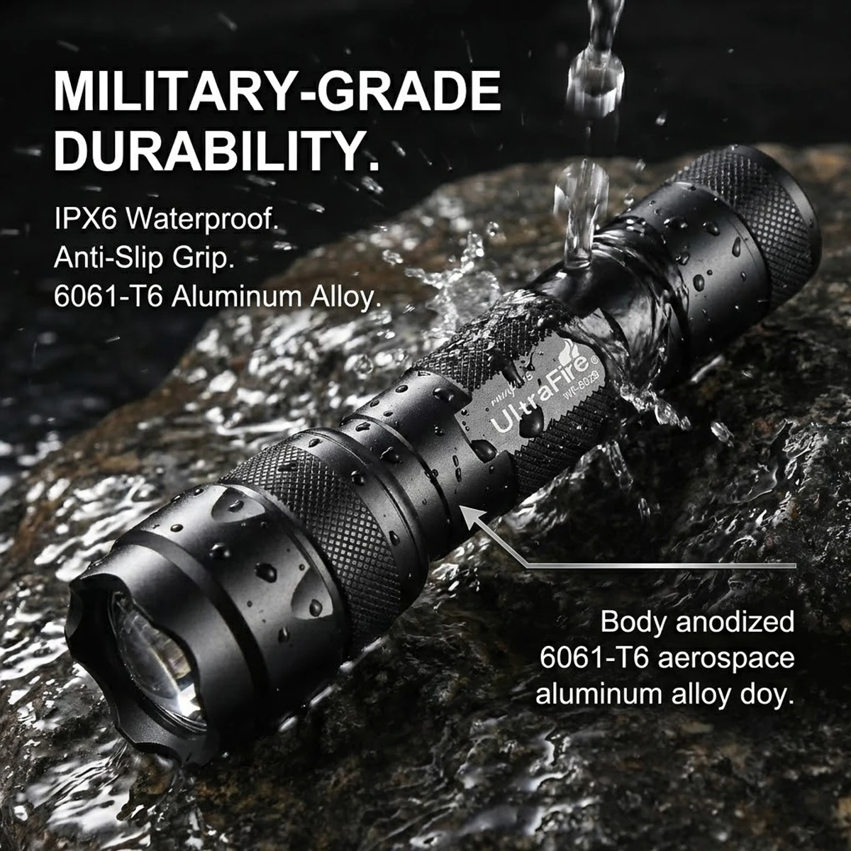 UltraFire WF-502B Warm White Flashlight Single Mode 4000K 800 Lumens Yellow Light 18650 Rechargeable Tactical Waterproof Torch