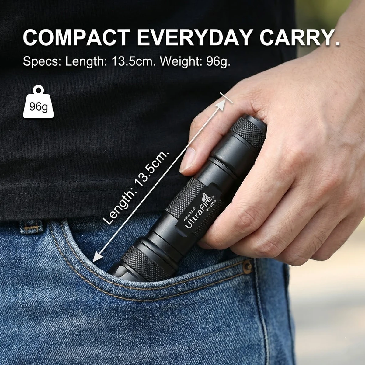 UltraFire WF-502B Warm White Flashlight Single Mode 4000K 800 Lumens Yellow Light 18650 Rechargeable Tactical Waterproof Torch