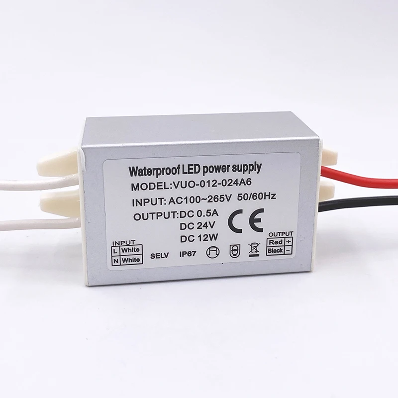 Slim Mini LED Driver Regulator AC120V 240V to DC 12V 24V IP67 12W Outdoor Garden Strip Light Transformer Switching Power Supply
