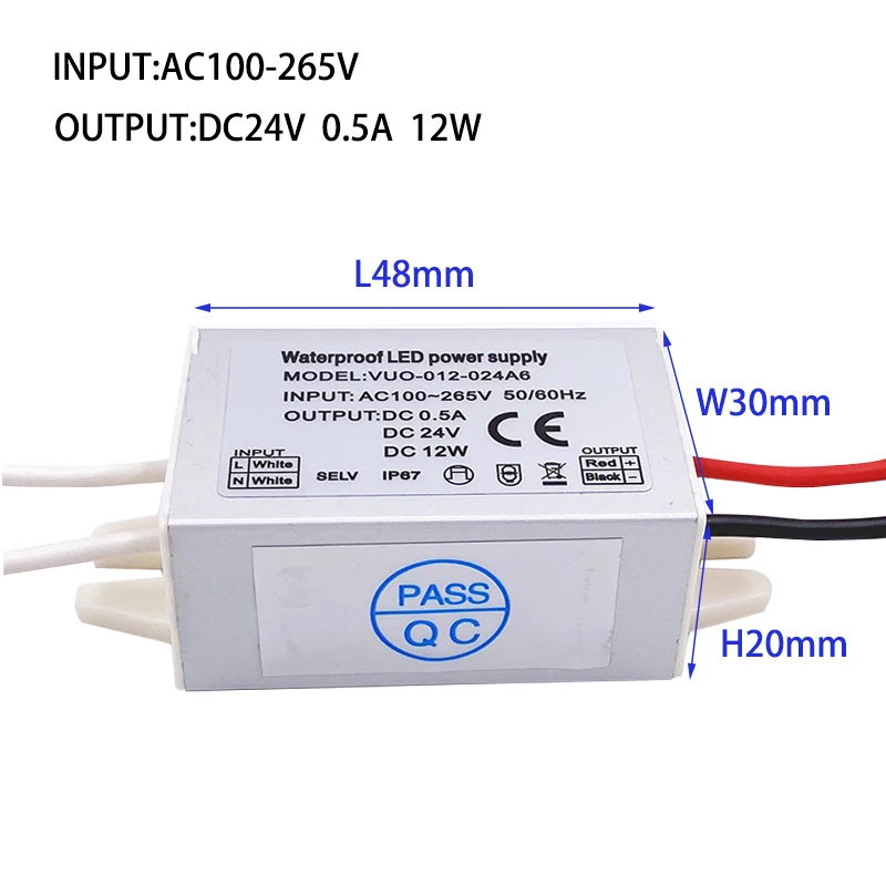 Slim Mini LED Driver Regulator AC120V 240V to DC 12V 24V IP67 12W Outdoor Garden Strip Light Transformer Switching Power Supply