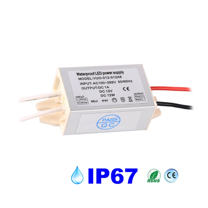 Slim Mini LED Driver Regulator AC120V 240V to DC 12V 24V IP67 12W Outdoor Garden Strip Light Transformer Switching Power Supply