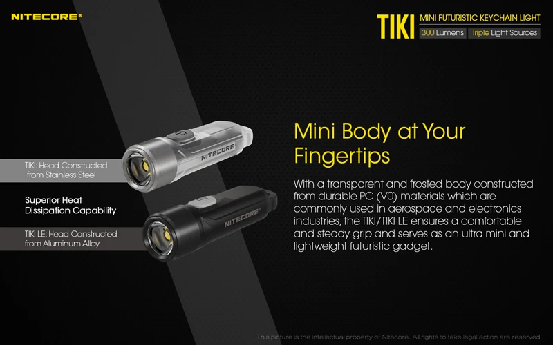 NITECORE TIKI TIKILE 300Lumens Mini Keychain Light Triple Lihgt Sources USB-Rechargeable Portable Lighting UV Light For Outdoor