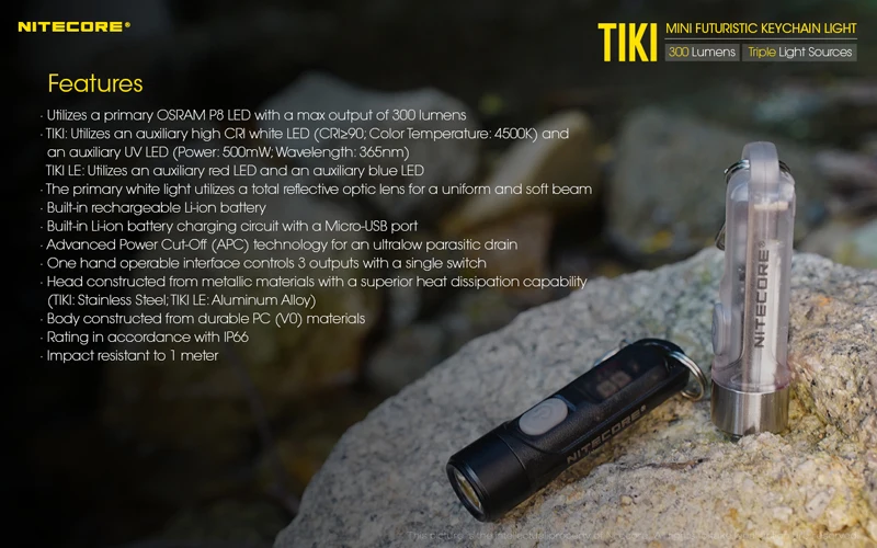 NITECORE TIKI TIKILE 300Lumens Mini Keychain Light Triple Lihgt Sources USB-Rechargeable Portable Lighting UV Light For Outdoor