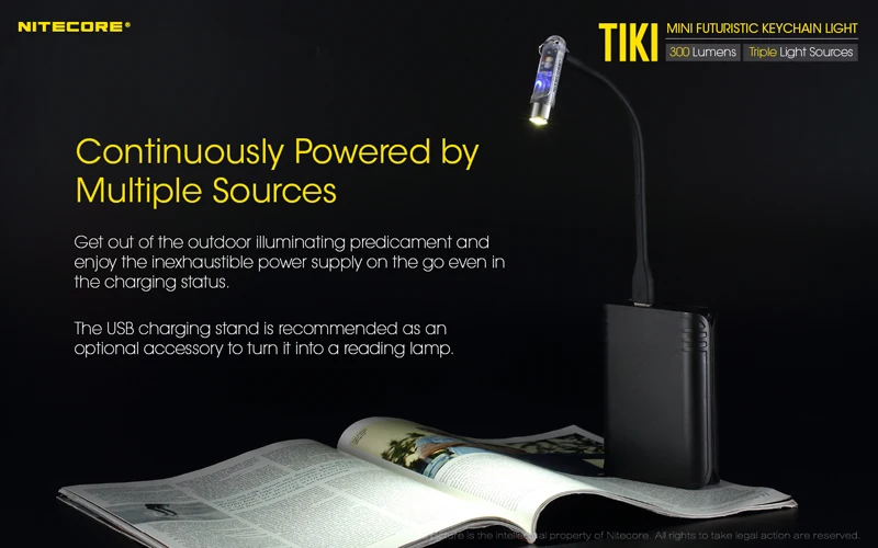 NITECORE TIKI TIKILE 300Lumens Mini Keychain Light Triple Lihgt Sources USB-Rechargeable Portable Lighting UV Light For Outdoor