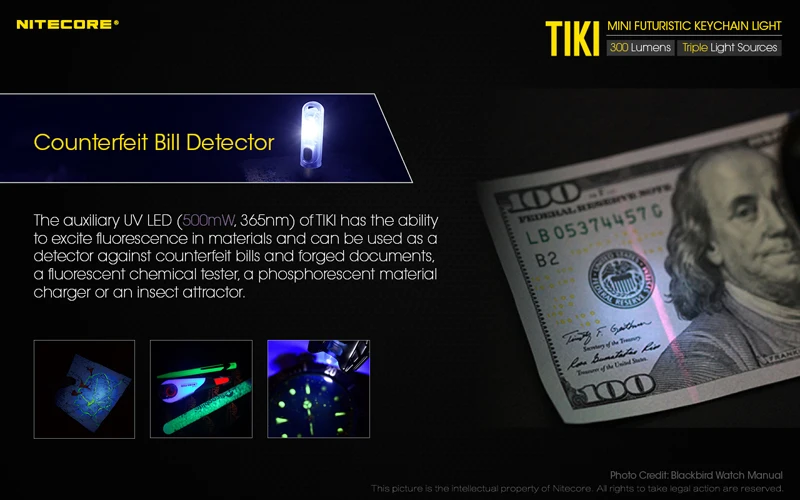 NITECORE TIKI TIKILE 300Lumens Mini Keychain Light Triple Lihgt Sources USB-Rechargeable Portable Lighting UV Light For Outdoor