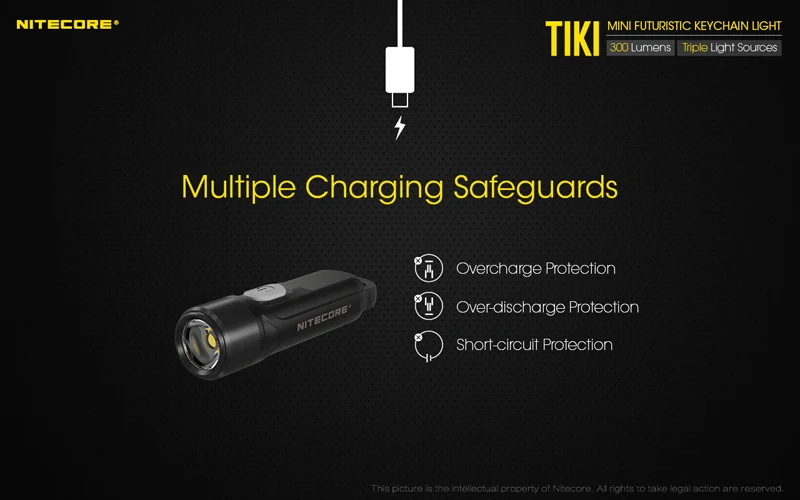 NITECORE TIKI TIKILE 300Lumens Mini Keychain Light Triple Lihgt Sources USB-Rechargeable Portable Lighting UV Light For Outdoor