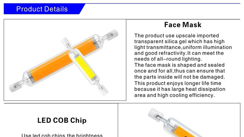 Super Bright Dimmable LED R7S Glass Tube COB Bulb Ceramics 78MM 118MM R7S Corn Lamp 15W 20W 30W 40W Replace Halogen Lampadas