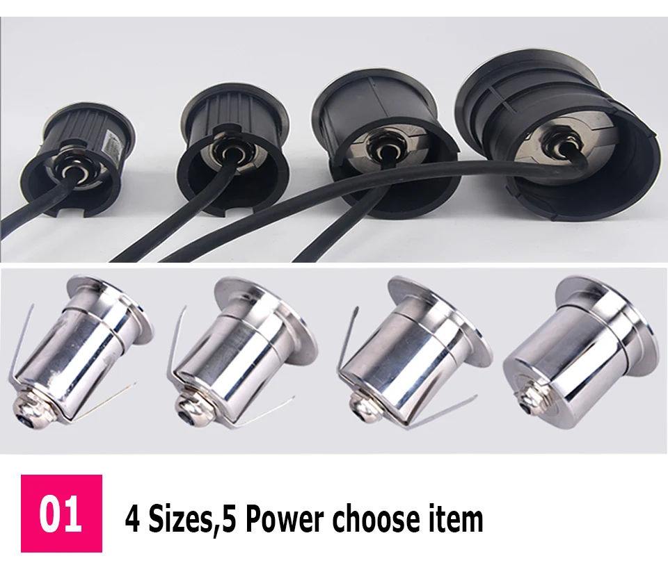 42MM 52MM 62MM 75MM 1W 3W 6W 12V-24V IP68 Swimming Pools Lighting All Stainless Steel LED Underwater Light