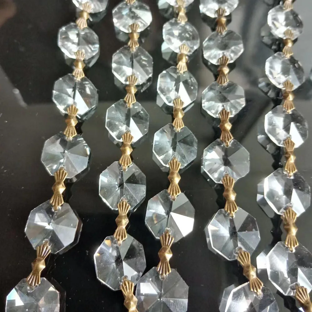 Camal 100cm/3.3ft Garland (Bronze Bowtie) 14mm Clear Crystal Octagonal Bead Chain Chandelier Lamp Part Curtain Ornament Home DIY
