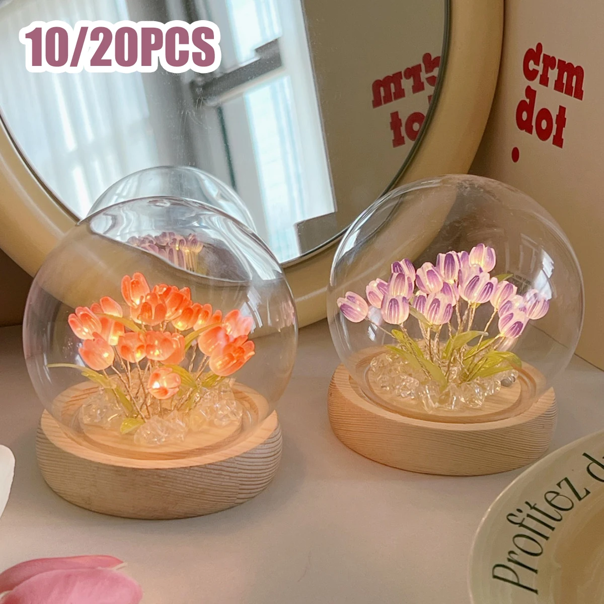 10/20Pcs Tulip Night Light Battery Operated Tulip Flower Table Lamp DIY Simulation Tulip LED Nightlight Handmade Bedside Light