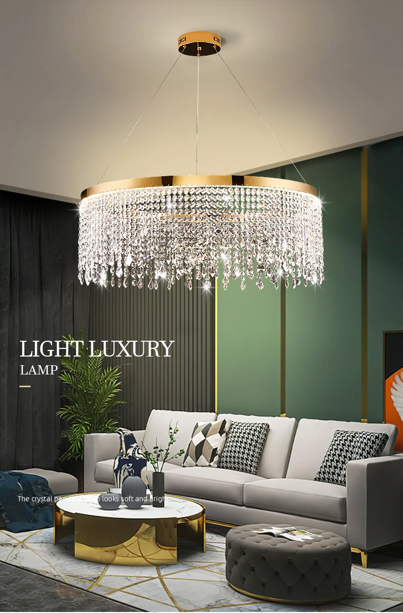Royal Nordic Led Luster Pendant Lights Luxury Crystal Chandelier for Living Dining Room Circle Hanging Lamp Home Decor Fixture
