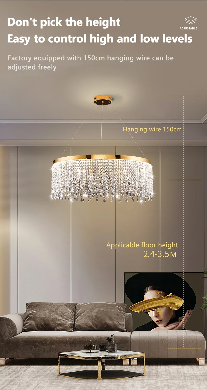 Royal Nordic Led Luster Pendant Lights Luxury Crystal Chandelier for Living Dining Room Circle Hanging Lamp Home Decor Fixture