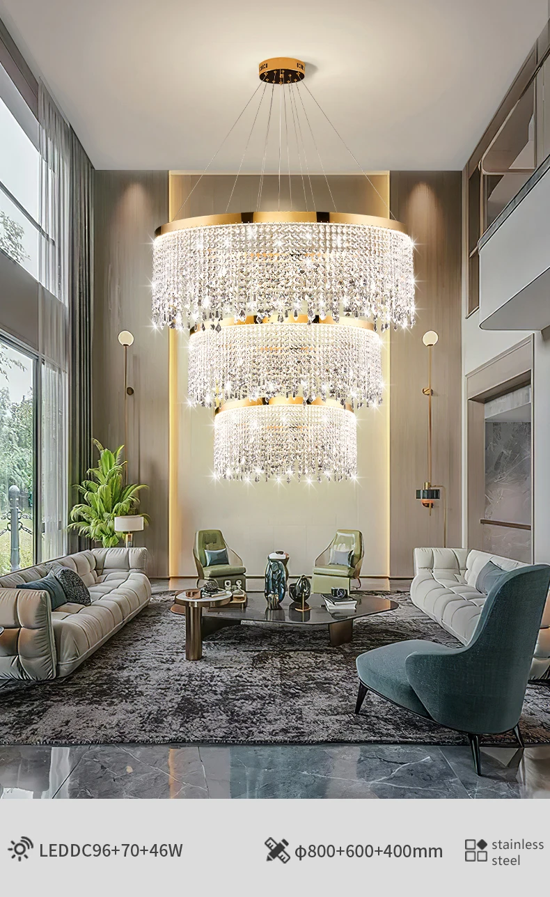 Royal Nordic Led Luster Pendant Lights Luxury Crystal Chandelier for Living Dining Room Circle Hanging Lamp Home Decor Fixture