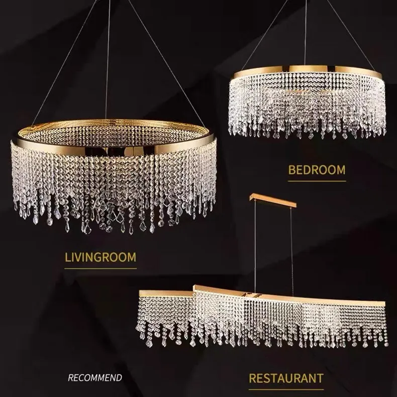Royal Nordic Led Luster Pendant Lights Luxury Crystal Chandelier for Living Dining Room Circle Hanging Lamp Home Decor Fixture