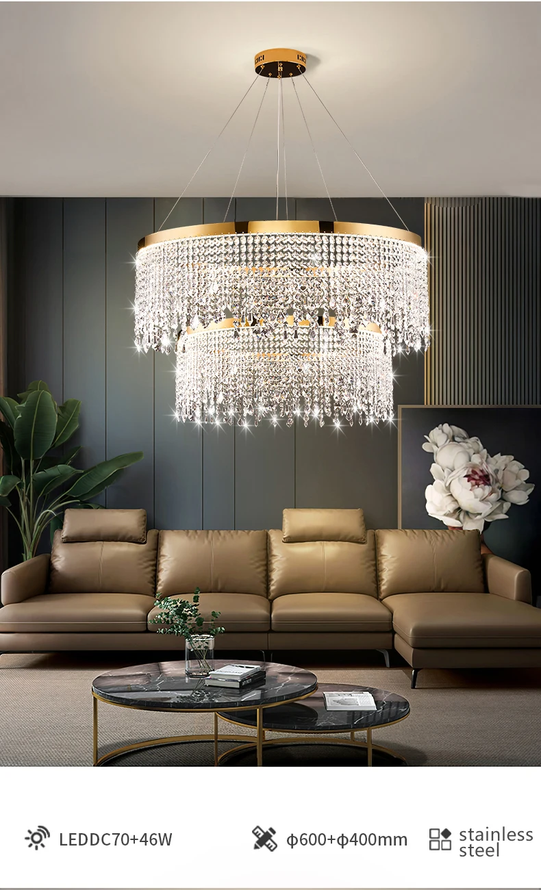 Royal Nordic Led Luster Pendant Lights Luxury Crystal Chandelier for Living Dining Room Circle Hanging Lamp Home Decor Fixture