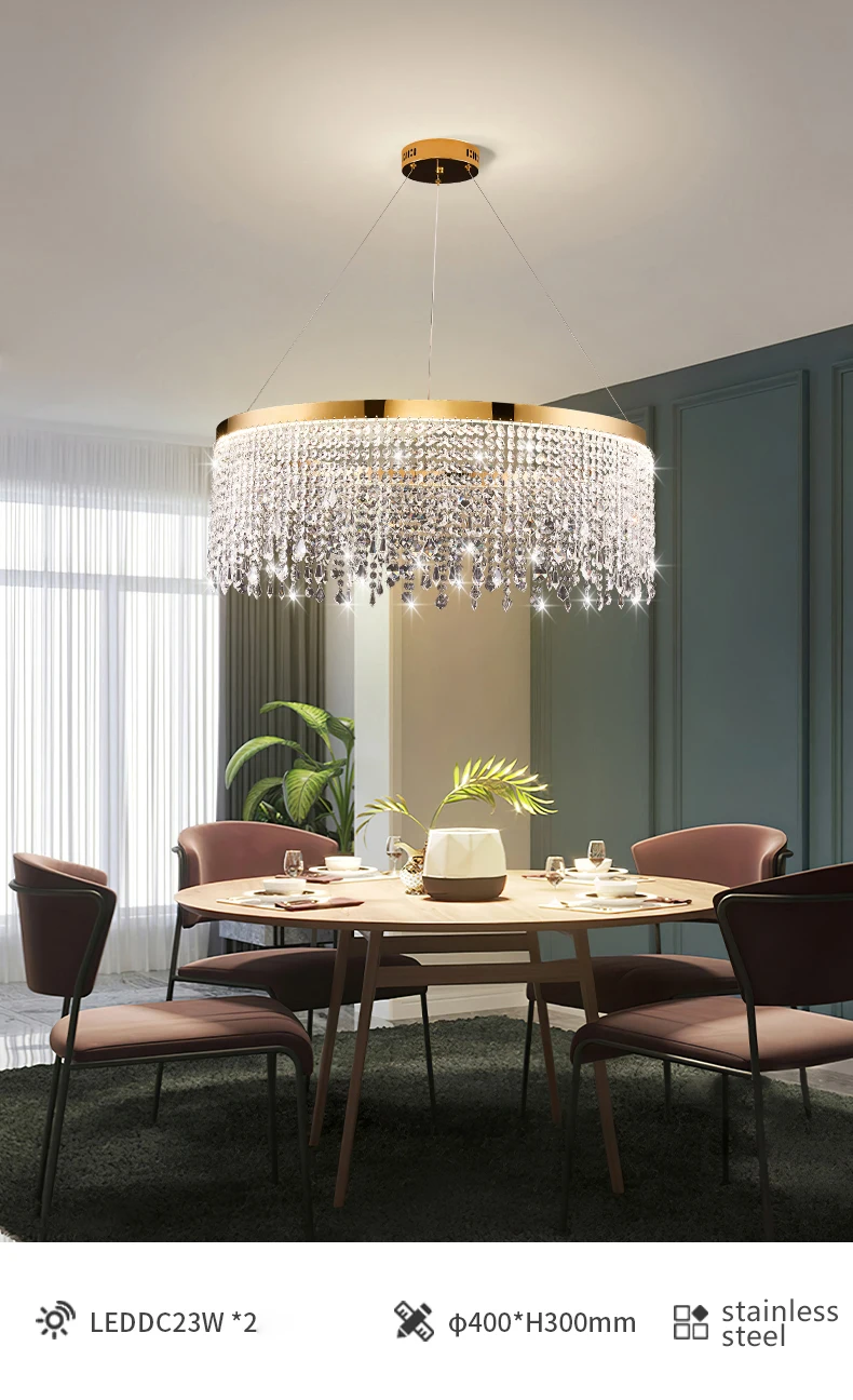 Royal Nordic Led Luster Pendant Lights Luxury Crystal Chandelier for Living Dining Room Circle Hanging Lamp Home Decor Fixture