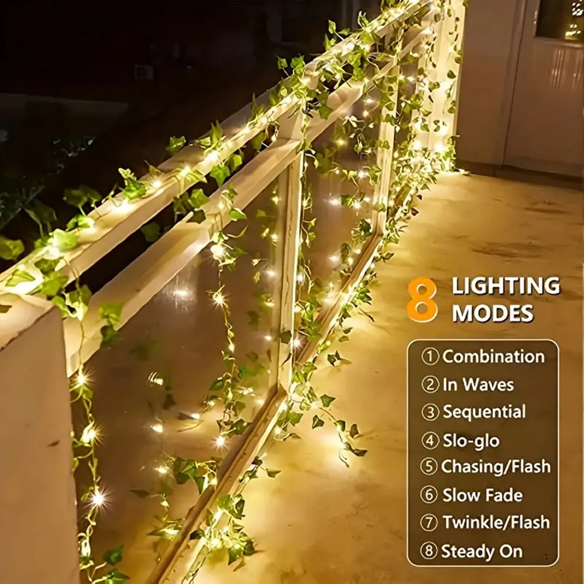 1pc 12M 100 LED Solar Artificial Ivy String Light Garden Street Garland Outdoor Waterproof Fairy Lights For Party Wedding Decor