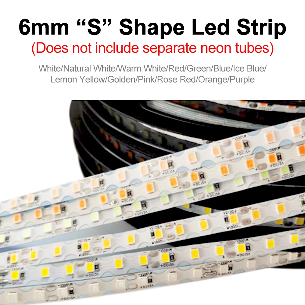 1m-10m DIY Separation Neon Strip 6mm 8mm Flexible Bendable Silicone 2835smd 120Leds S Shape Led Light Tape Word Sign Waterproof