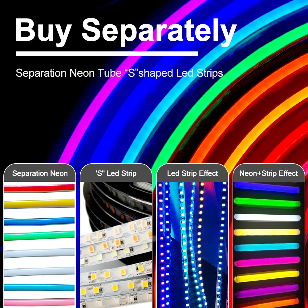 1m-10m DIY Separation Neon Strip 6mm 8mm Flexible Bendable Silicone 2835smd 120Leds S Shape Led Light Tape Word Sign Waterproof