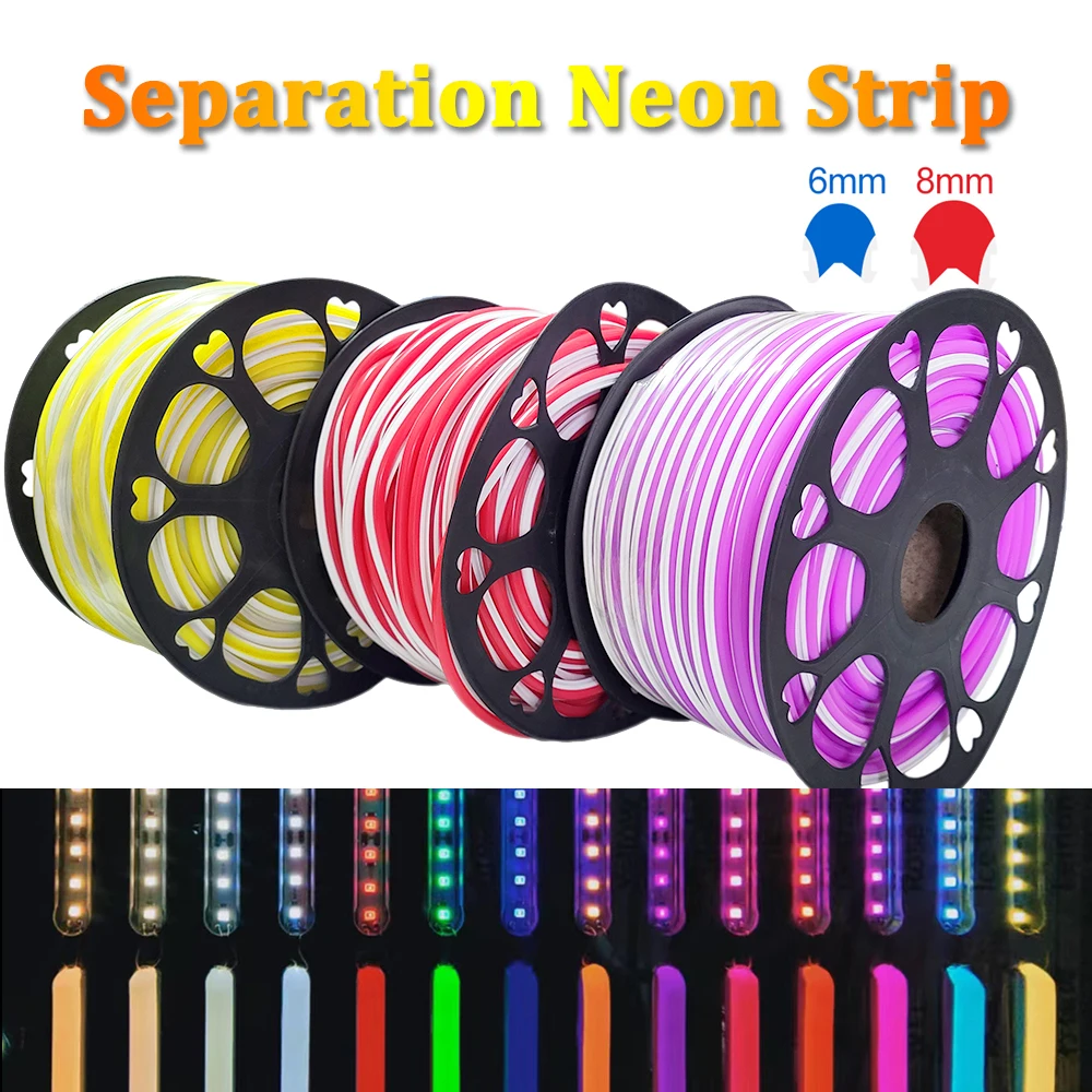 1m-10m DIY Separation Neon Strip 6mm 8mm Flexible Bendable Silicone 2835smd 120Leds S Shape Led Light Tape Word Sign Waterproof