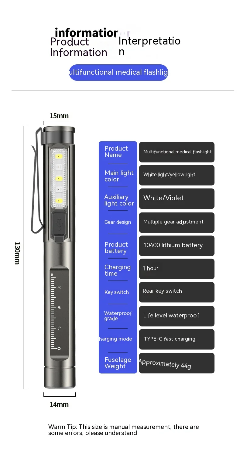 Professional Medical Pen Light Handy Rechargeable LED Flashlight First Aid Medical Doctor Nurse Portable Diagnosis Penlights