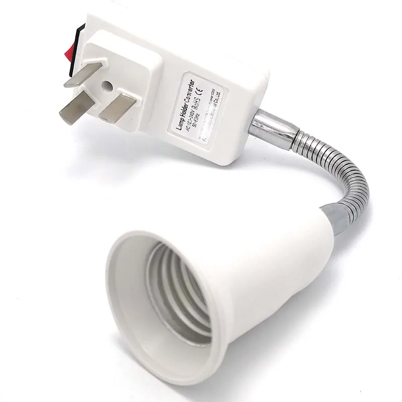 1PCS Flexible Tube E27 to EU UK US AU Plug Lamp Holder Converter Australia Rotary LED Light Base Bulb Socket With Switch