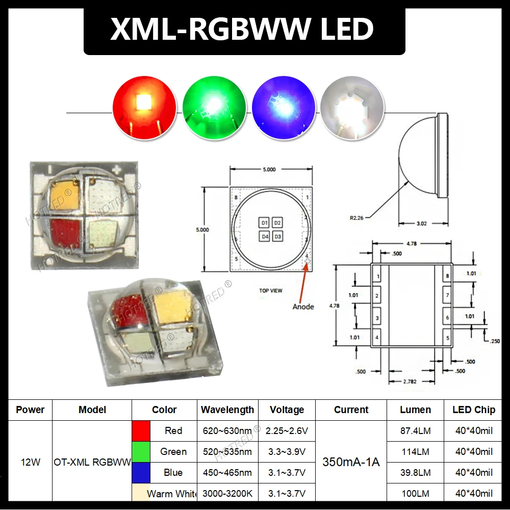 10-100pcs LED RGBW 5050 Chip SMD RGBWW 10W 12W 4 Chips Diode Bead Stage Flashlight Car Bicycle Lamp Headlight Ceramic Substrate