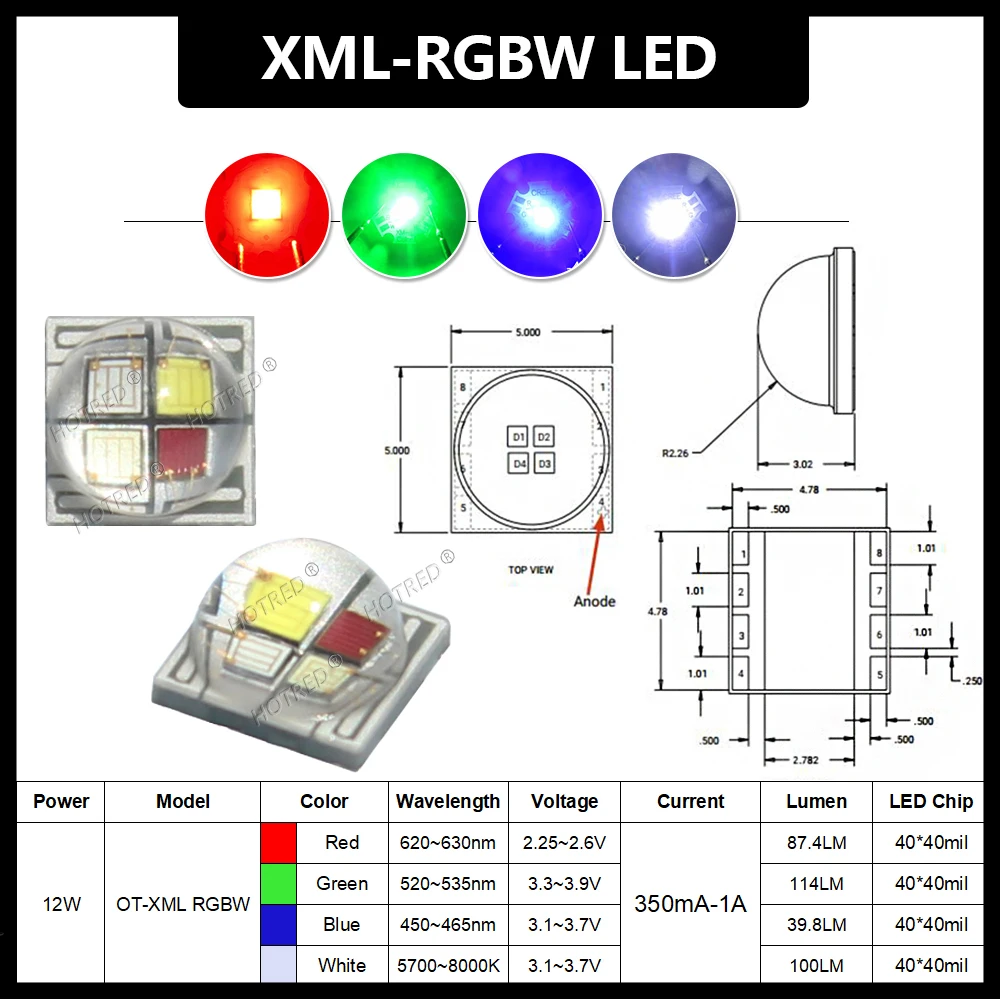 10-100pcs LED RGBW 5050 Chip SMD RGBWW 10W 12W 4 Chips Diode Bead Stage Flashlight Car Bicycle Lamp Headlight Ceramic Substrate