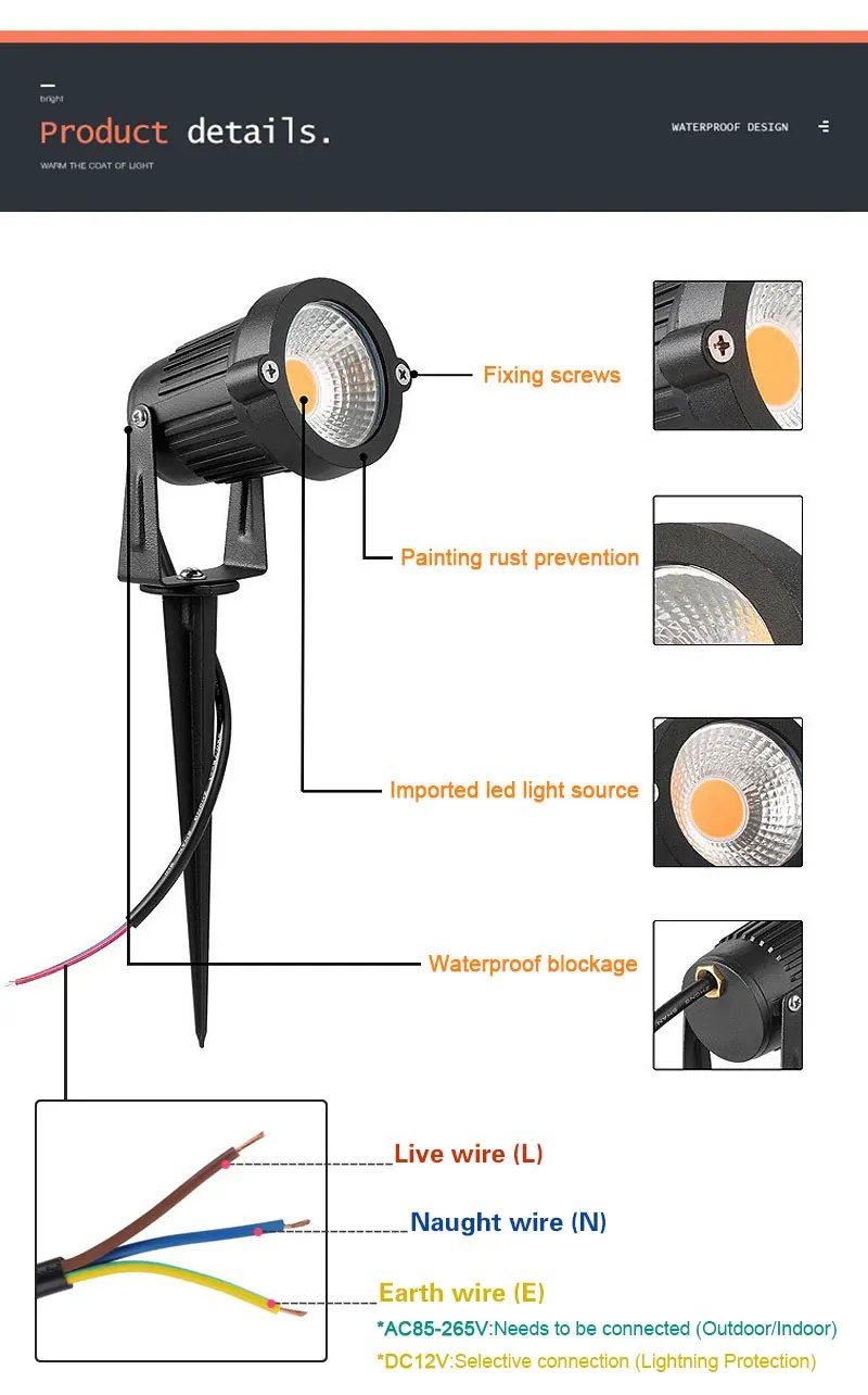 10Pcs LED Garden Lawn Lamp Waterprof AC220V 110V 7W 5W DC12-24V Outdoor LED Spike Light Path Landscape IP65 Spot Bulbs