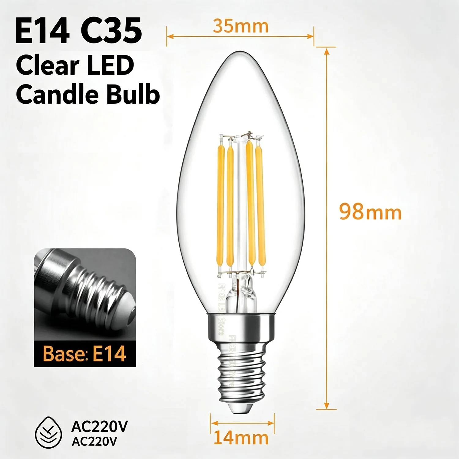 10pcs E14 LED Bulb AC220/240V 4W 6W Filament Candle Light C35 Edison Glass Bulb Retro Antique Vintage Style Cold White Warm