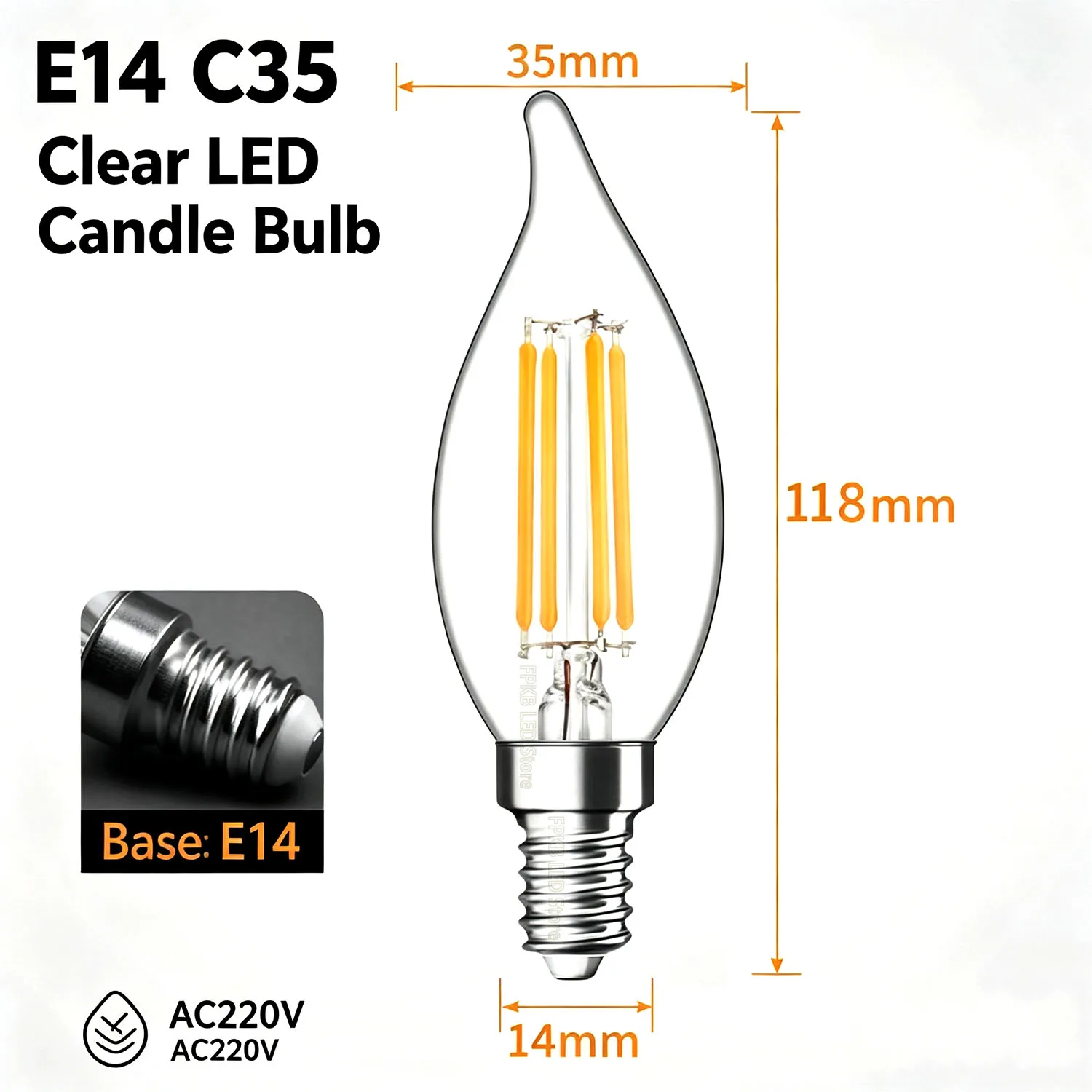 10pcs E14 LED Bulb AC220/240V 4W 6W Filament Candle Light C35 Edison Glass Bulb Retro Antique Vintage Style Cold White Warm