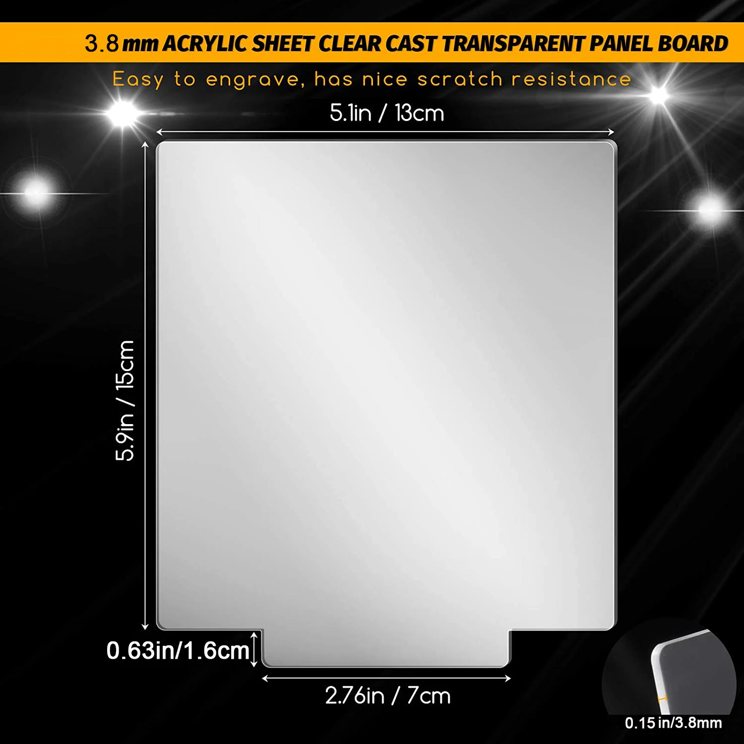 4 Pcs Different Clear Acrylic Sheet Round Square Heart Pentagon Panel Thick 3.8 mm Acrylic Board Cast Acrylic for DIY Display