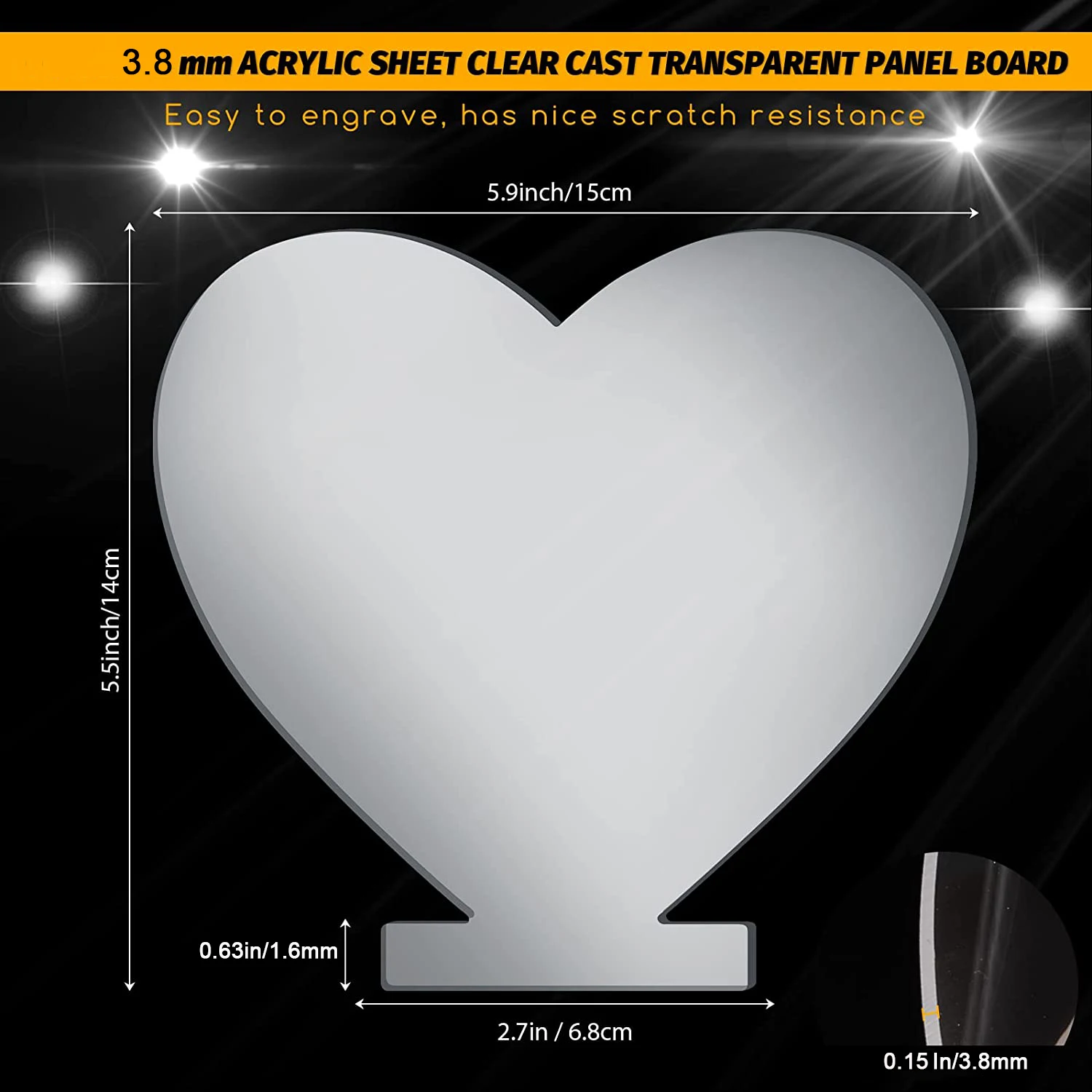4 Pcs Different Clear Acrylic Sheet Round Square Heart Pentagon Panel Thick 3.8 mm Acrylic Board Cast Acrylic for DIY Display