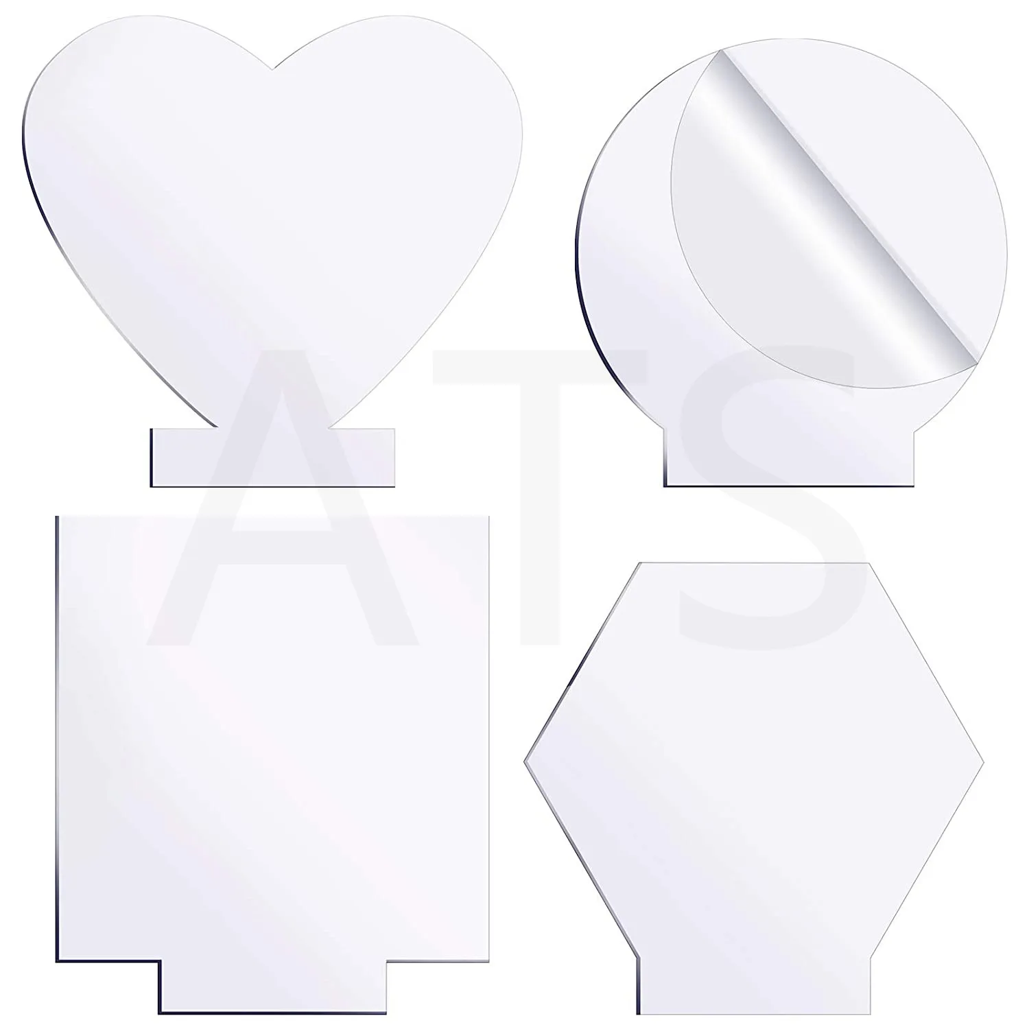 4 Pcs Different Clear Acrylic Sheet Round Square Heart Pentagon Panel Thick 3.8 mm Acrylic Board Cast Acrylic for DIY Display