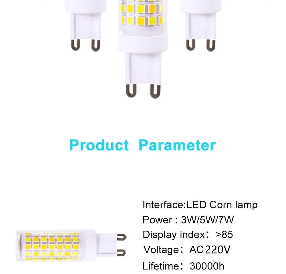 Brightest AC 220V G9 LED Lamp 3W 5W 7W Ceramic SMD2835 LED Bulb Warm and Cold White Spotlight Replace Halogen Light 1/5/10Pcs