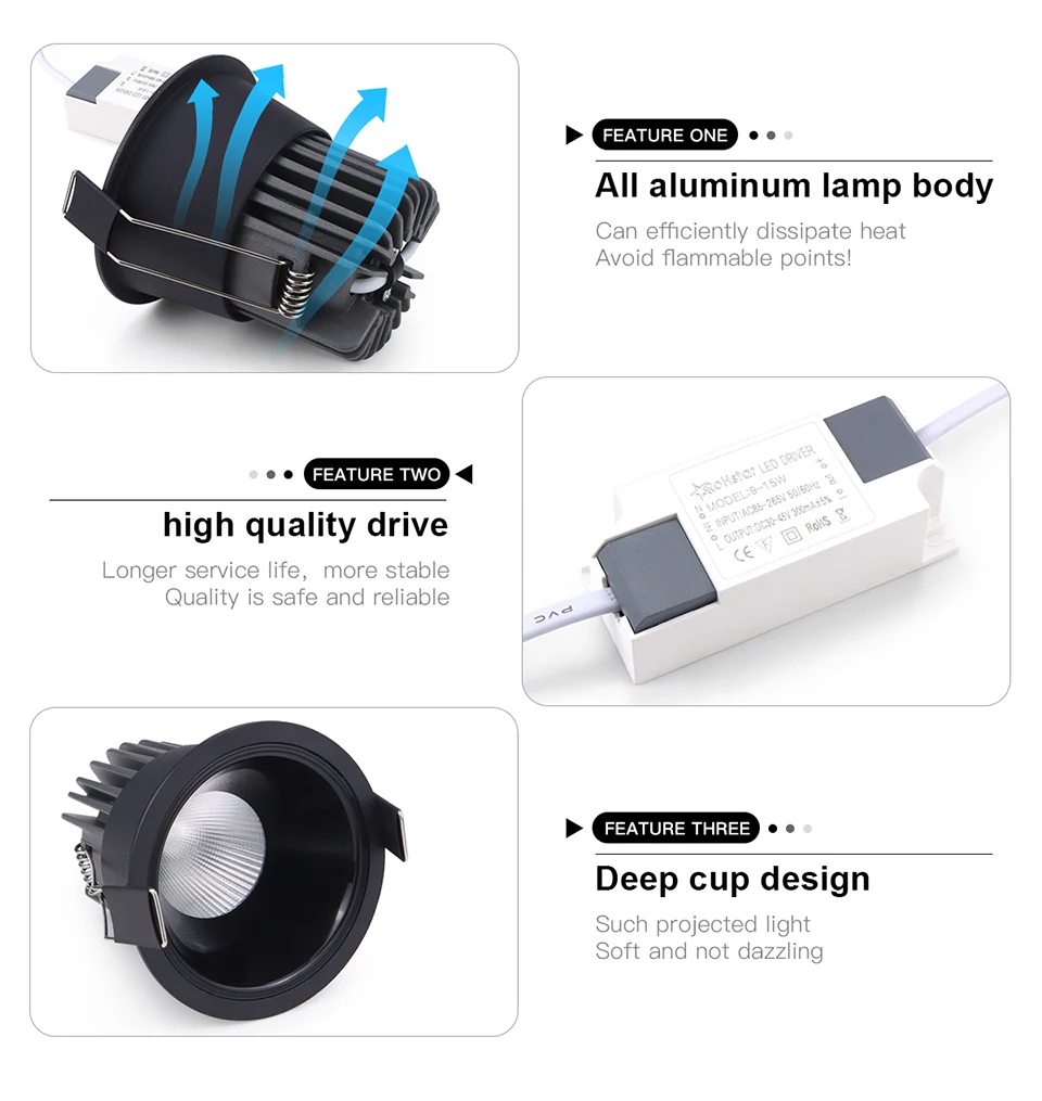 Aluminum LED Spot Light 5W 7W 9W 12W LED Spotlight Bulb 110V 220V Recessed Downlight Ceiling Lamp Showcase Decorative Lighting