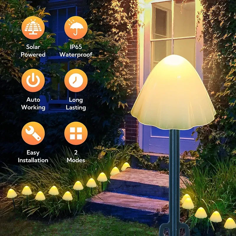 Set Of 10/20Pcs 8 Modes Mushroom Solar Lights Solar Pathway Lights Outdoor Fairy  Light For Garden Backyard Lawn Party Christmas