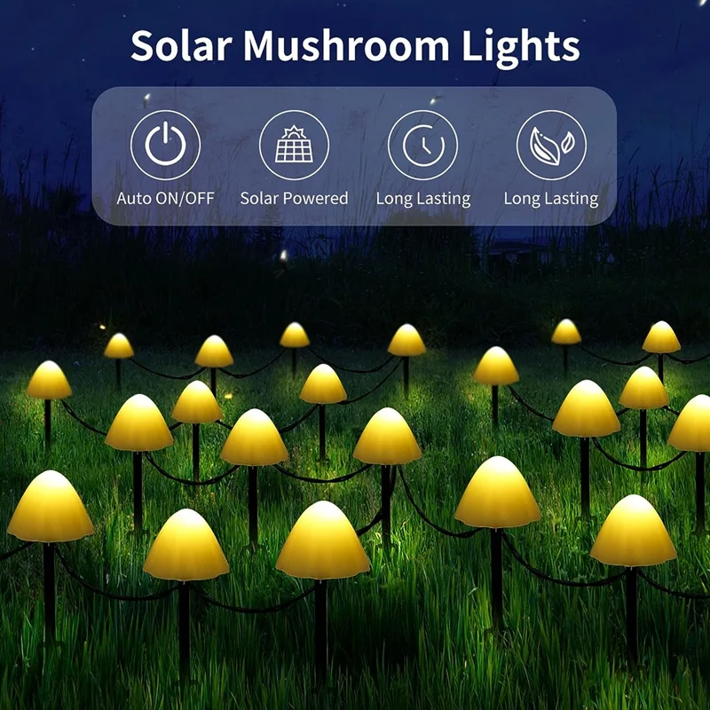Set Of 10/20Pcs 8 Modes Mushroom Solar Lights Solar Pathway Lights Outdoor Fairy  Light For Garden Backyard Lawn Party Christmas