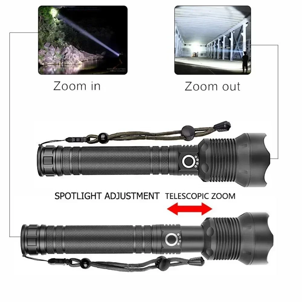 USB Powerful XHP70.2 Flashlight Torch Super Bright Rechargeable Zoom LED Tactical Torch XHP70 18650 or 26650 Battery Camp Lamp