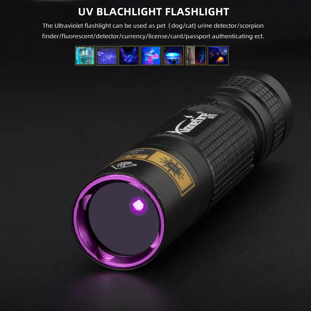 365nm/395nm UV Flashlight Invisible Blacklight Ultraviolet Torch PenLight Money Pet Stains Money Marker Checker Use AA Battery