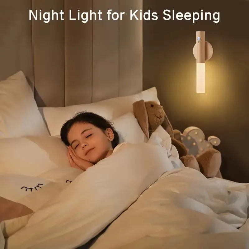 Smart Motion Sensor Night Light LED Rechargeable Magnetic Wall Lamp Portable for Hallway Bedroom Stairs Bathroom Cabinets Decor