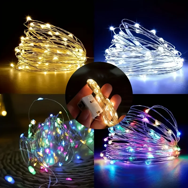 5pcs/10pcs Multi-Color LED Fairy String Lights 200cm Battery Powered Twinkle Lights Indoor Outdoor Xmas Halloween Diwali Decor